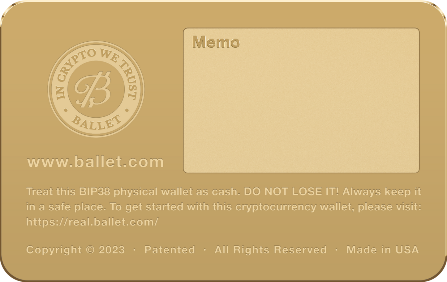 Ballet 24K Gold Plated Crypto BTC Wallet